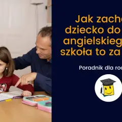 Rodzina uczy się angielskiego przy stole, obok laptopa i zeszytów.