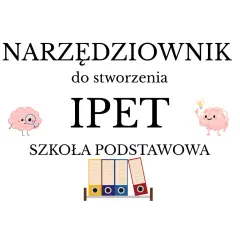 Grafika z mózgami, napisem "IPET" i segregatorami.