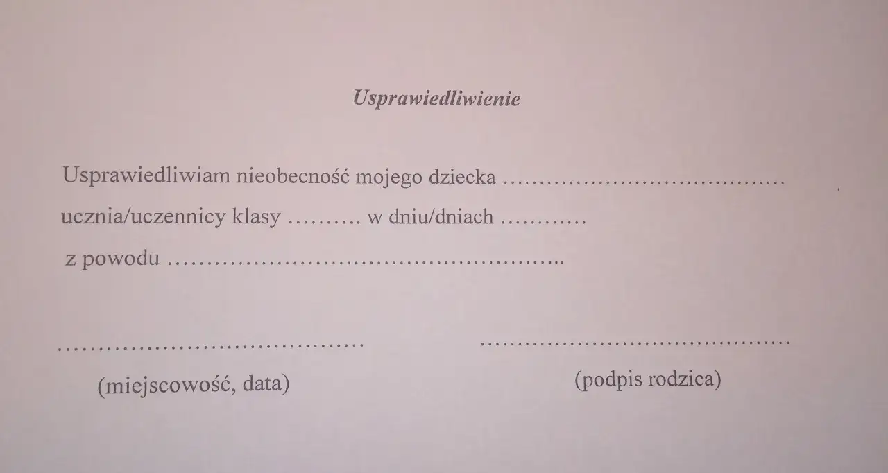 wzór usprawiedliwienia pełnoletni uczeń